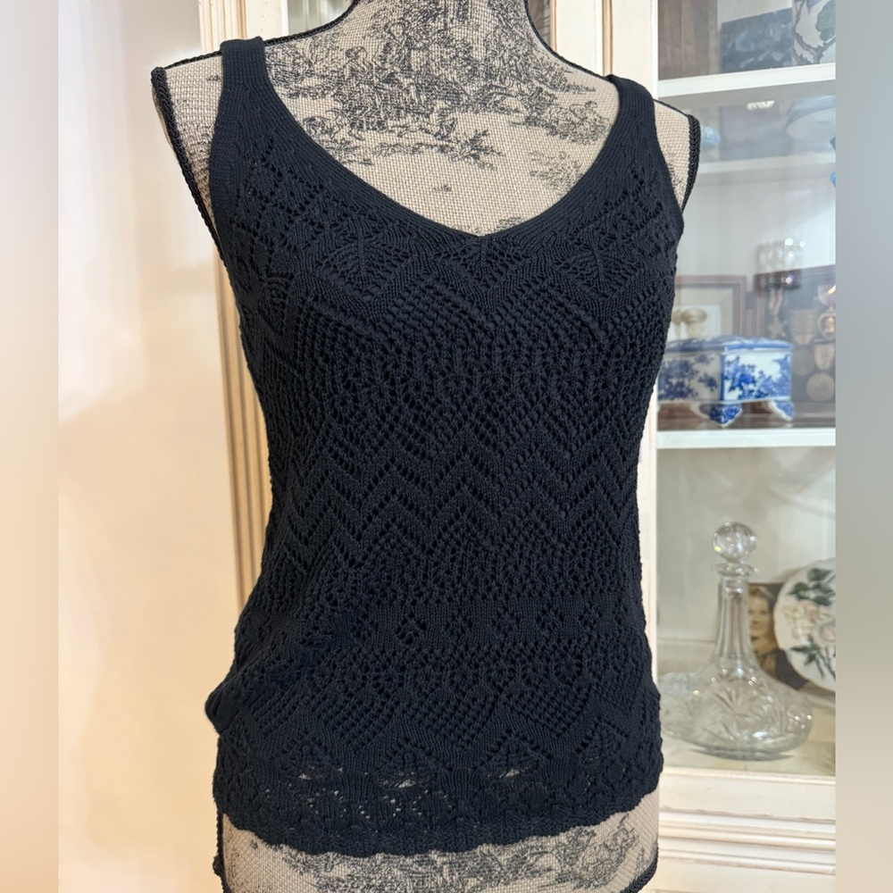 Ralph Lauren Crochet Knit Tank Top Small Black
